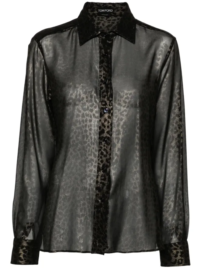 TOM FORD TOM FORD ラミネーテッド レオパード柄 シルクシャツ ブラックの商品画像