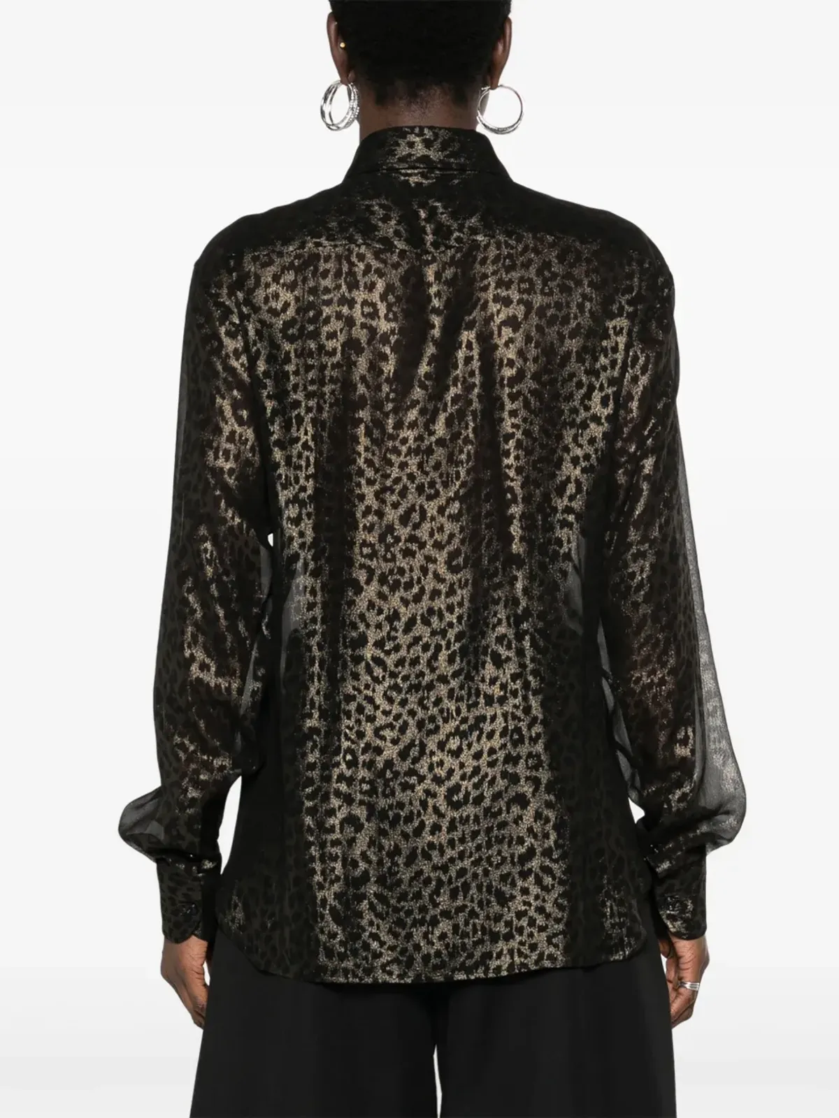 TOM FORD ラミネーテッド レオパード柄 シルクシャツ ブラック - 画像4