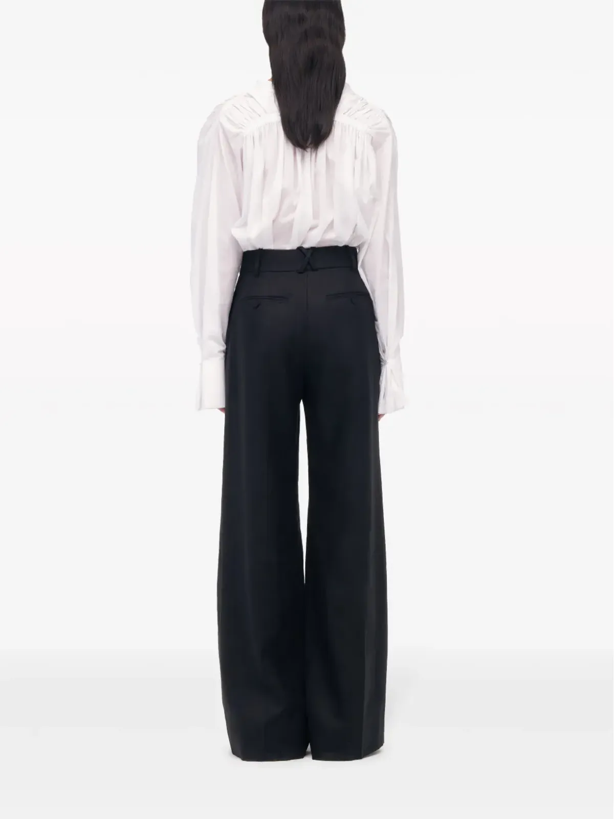 Another Tomorrow wide-leg pleated linen trousers - Black - 画像5