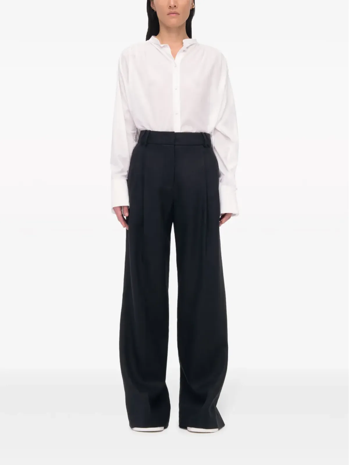 Another Tomorrow wide-leg pleated linen trousers - Black - 画像3