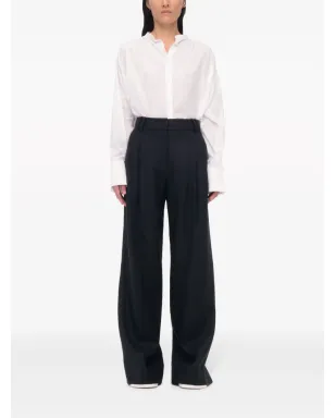 Another Tomorrow wide-leg pleated linen trousers - Black - サムネイル3