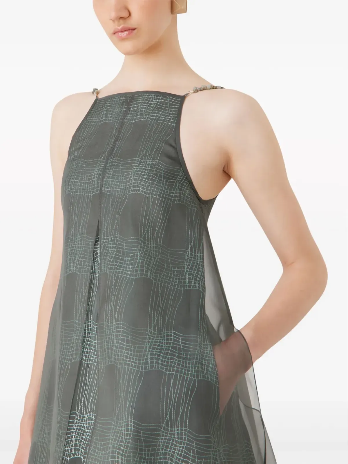 Emporio Armani ストライプ柄のシアーオーバーレイ ミニドレス - グレー - 画像4