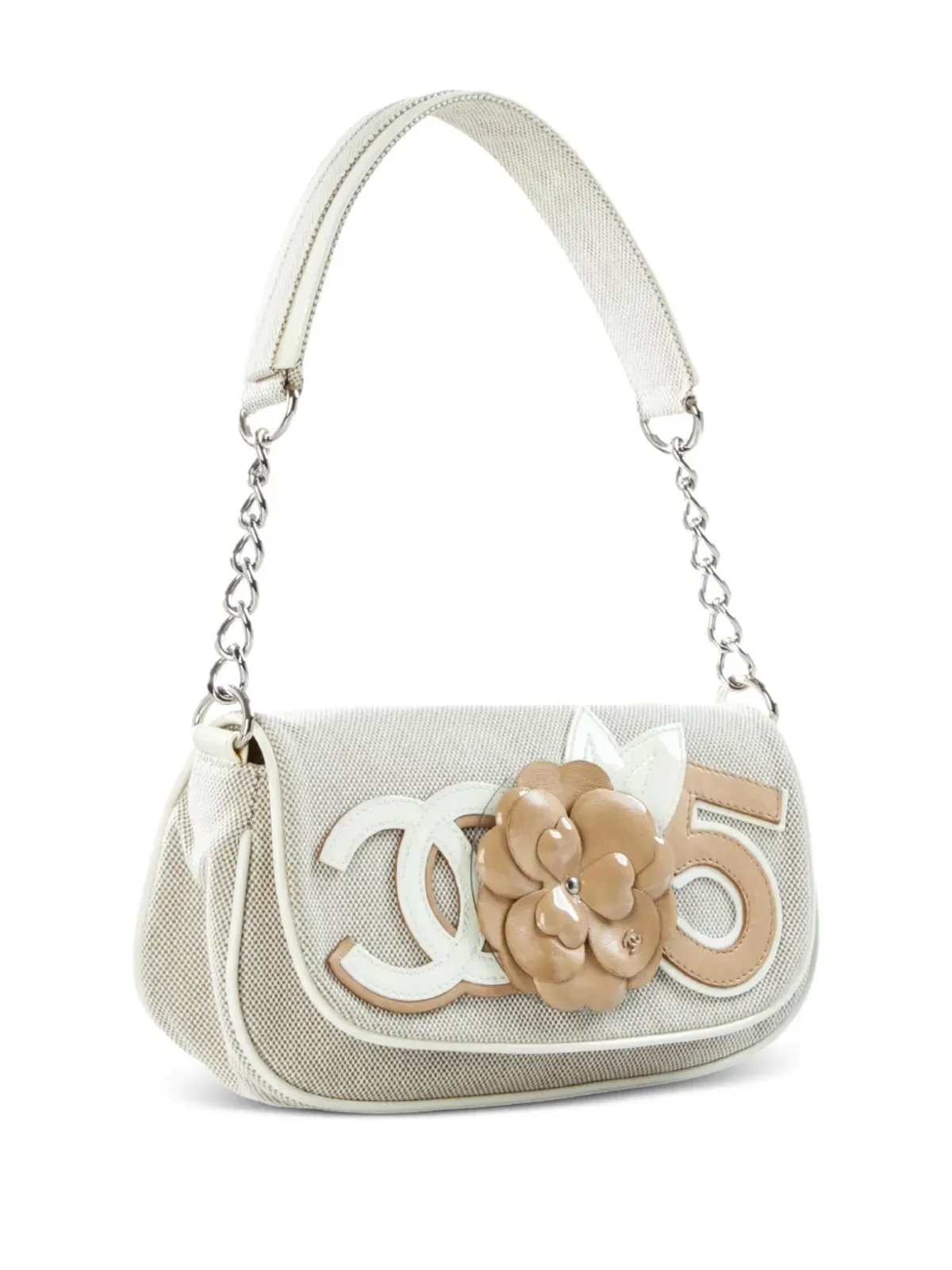 CHANEL ビンテージ 2005年 小さめ カメリア フラップ ショルダーバッグ - ベージュ系 - 画像3