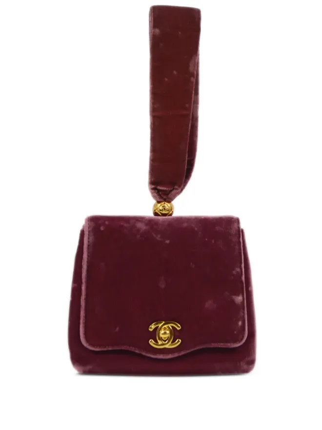 CHANEL Pre-Owned CHANEL ビンテージ 1990-2000年代 CCターンロック ベルベット クラッチバッグ ピンクの商品画像