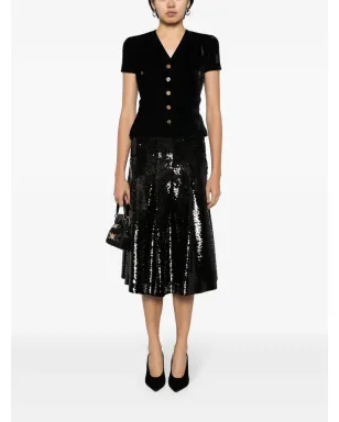 CHANEL ビンテージ 1996 グリポワ装飾ボタン ベルルー生地 シャツ - ブラック - サムネイル2