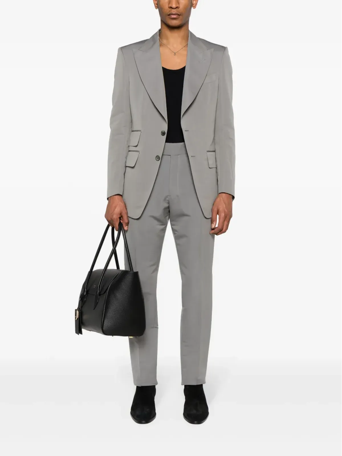 TOM FORD ピークドラペル シングルブレストブレザー - グレー - 画像2