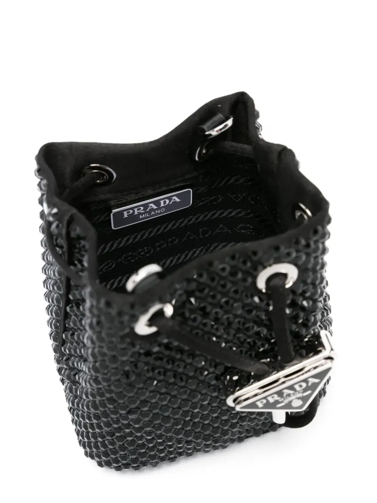Prada ラインストーン付きサテンミニバッグ ブラック - 画像5