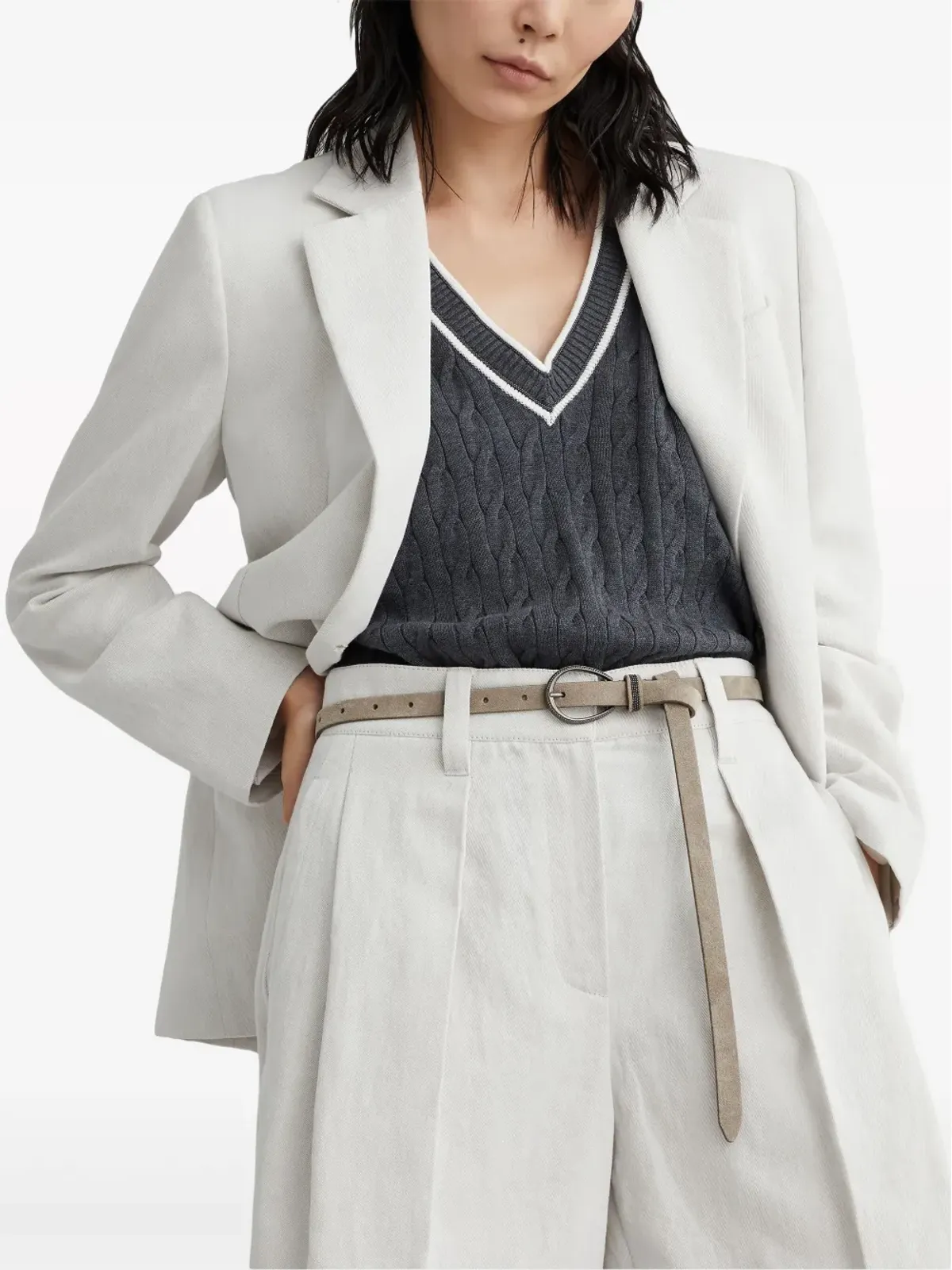 Brunello Cucinelli モニリディテール スエードベルト - ニュートラルカラー - 画像3