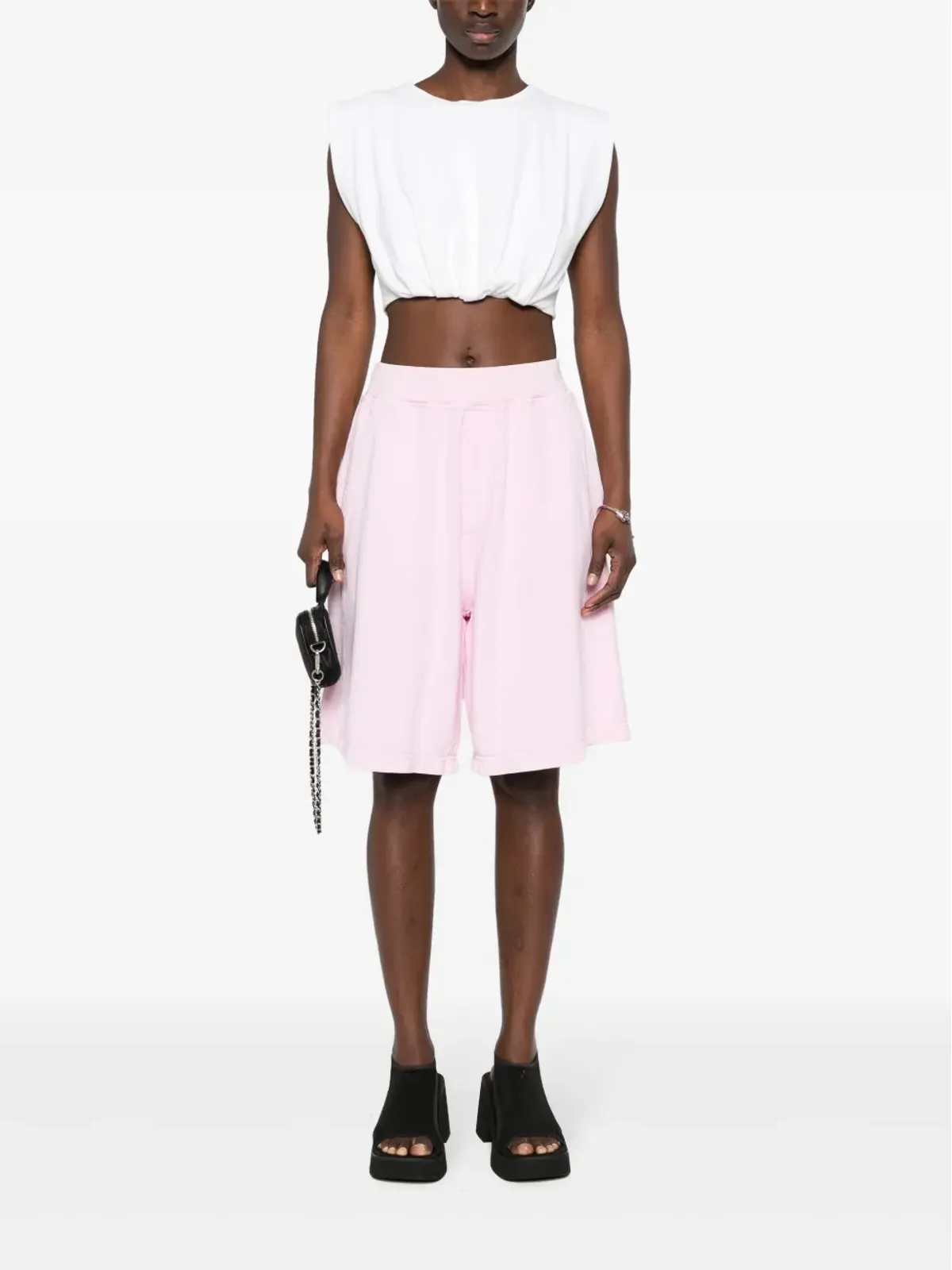 DSQUARED2 ラバー加工ロゴ コットンショーツ ピンク - 画像2