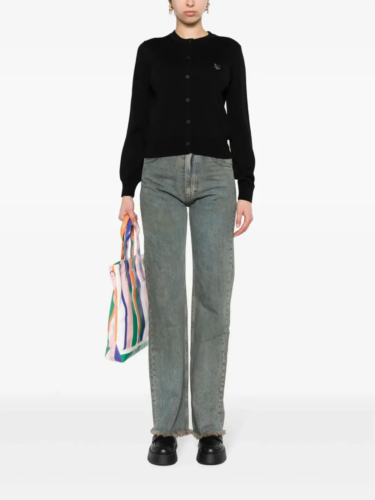 Maison Kitsuné ボールドフォックス ウール カーディガン ブラック - 画像2