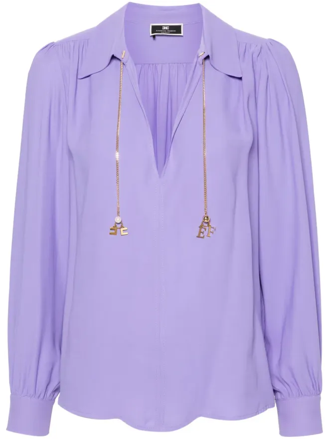 Elisabetta Franchi Elisabetta Franchi ロゴプリント ジョージェット ブラウス - パープルの商品画像
