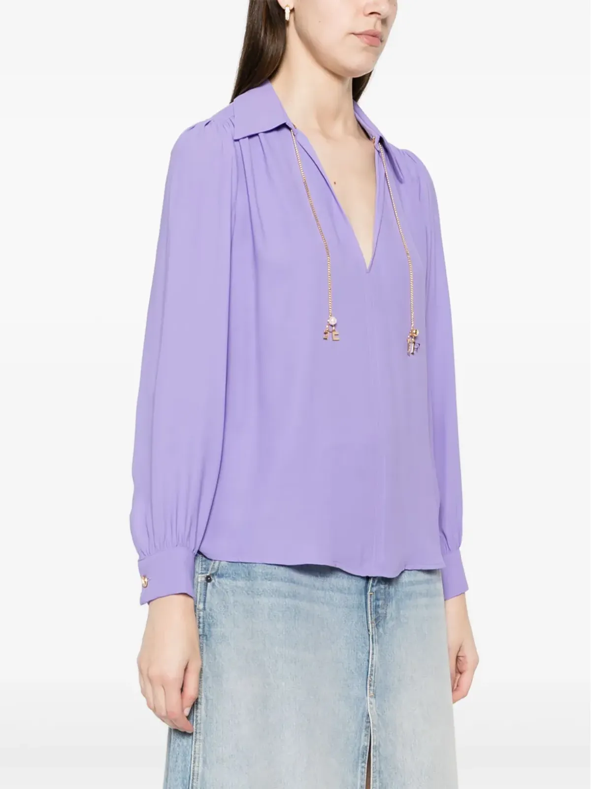 Elisabetta Franchi ロゴプリント ジョージェット ブラウス - パープル - 画像3