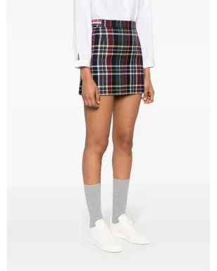 Thom Browne タータンチェック ウール ミニスカート ブルー - サムネイル3