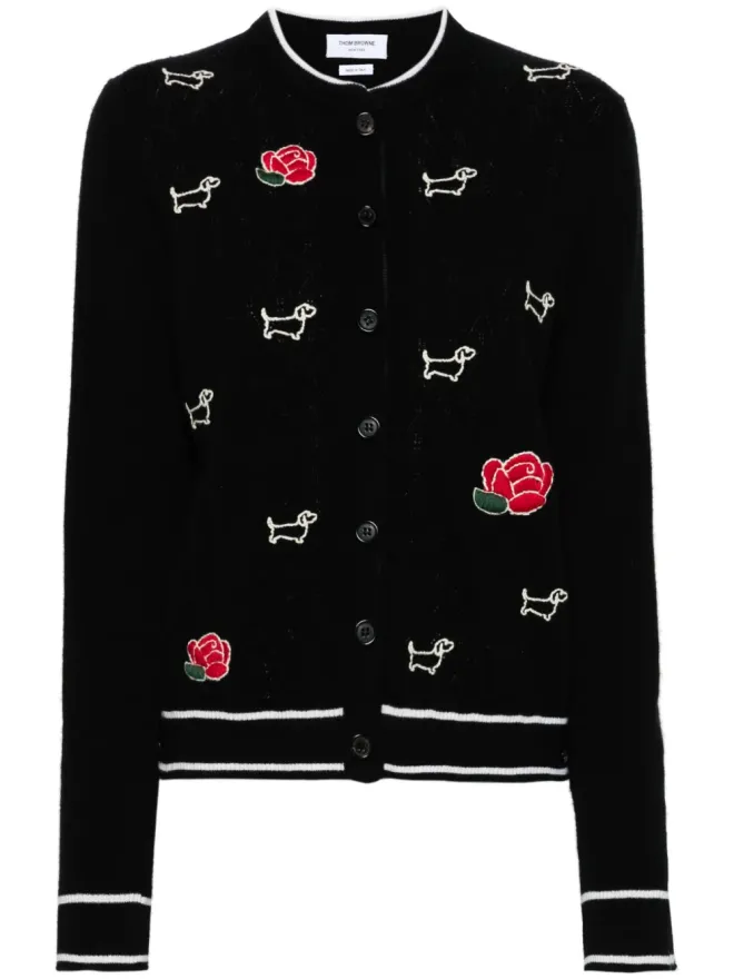 Thom Browne Thom Browne ヘクター・アンド・ローズ刺繍入り ウール カーディガン ブラックの商品画像