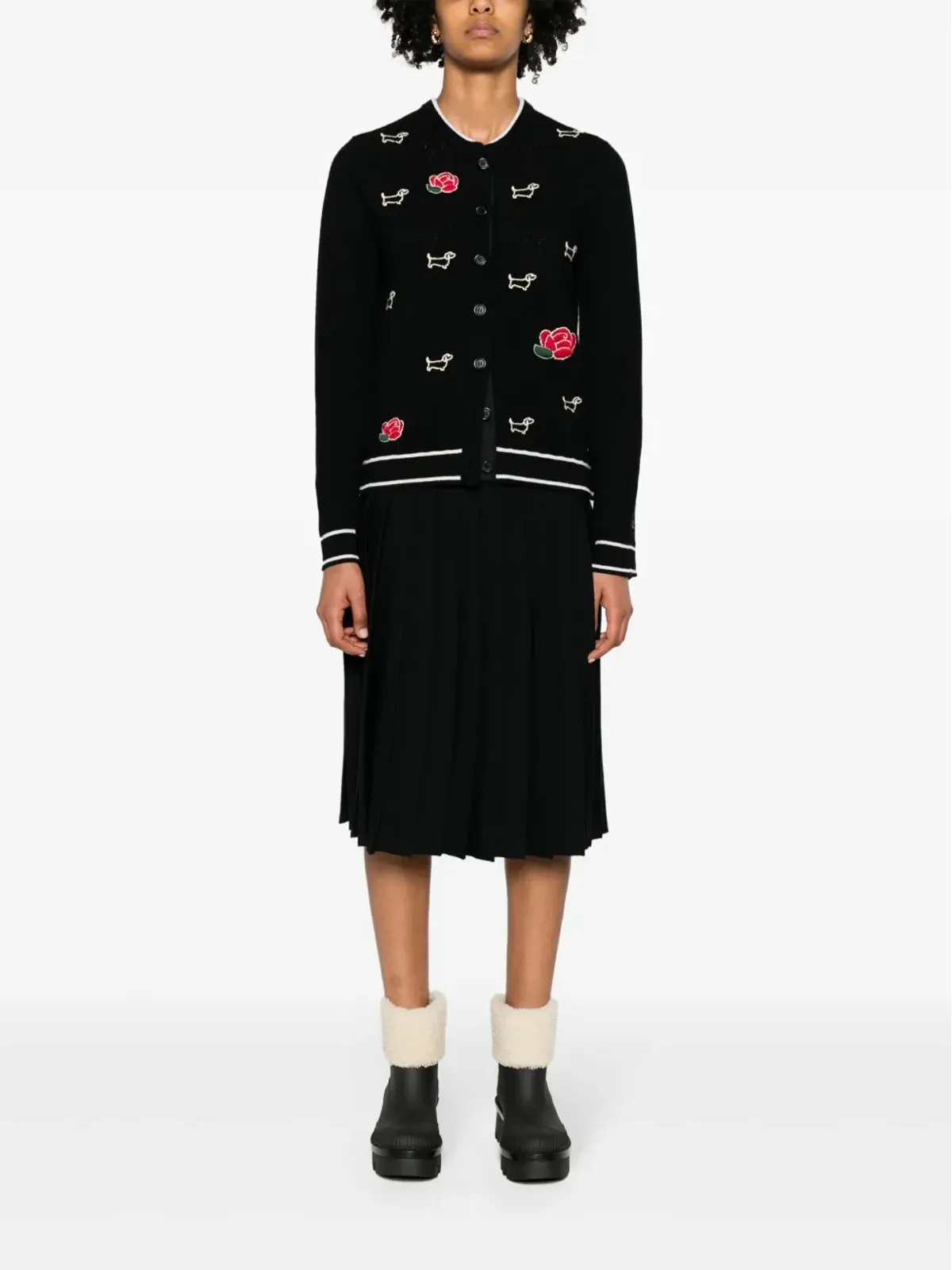 Thom Browne ヘクター・アンド・ローズ刺繍入り ウール カーディガン ブラック - 画像2