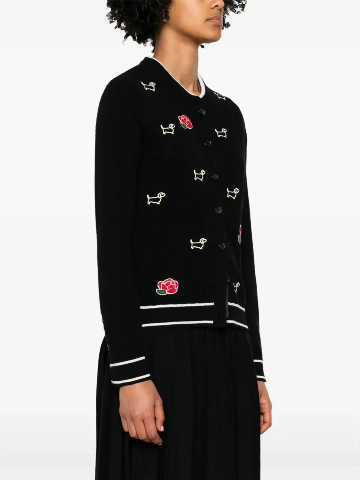Thom Browne ヘクター・アンド・ローズ刺繍入り ウール カーディガン ブラック - 画像3