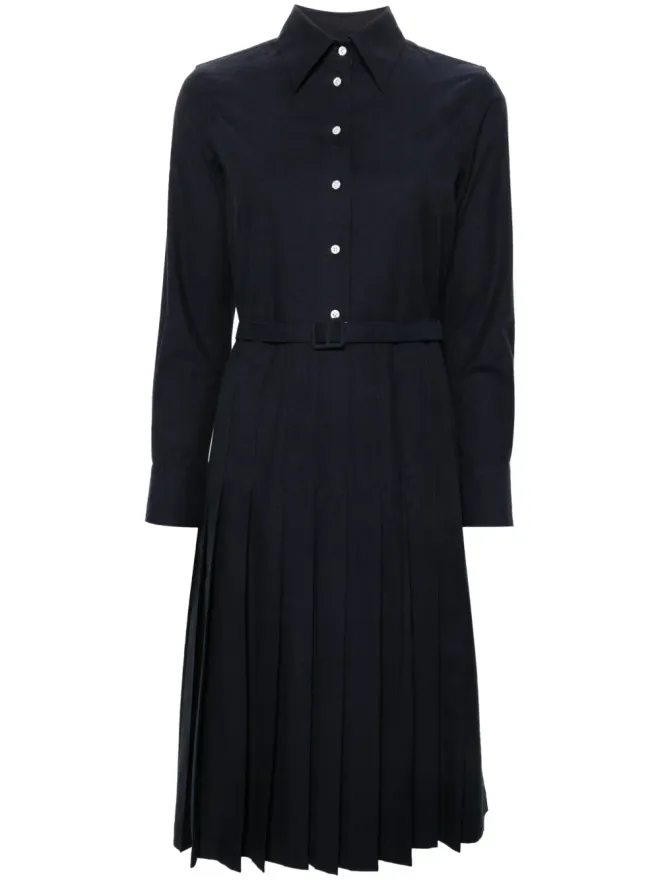 Thom Browne Thom Browne プリーツフランネルミディシャツドレス - ネイビーブルーの商品画像