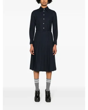 Thom Browne プリーツフランネルミディシャツドレス - ネイビーブルー - サムネイル2