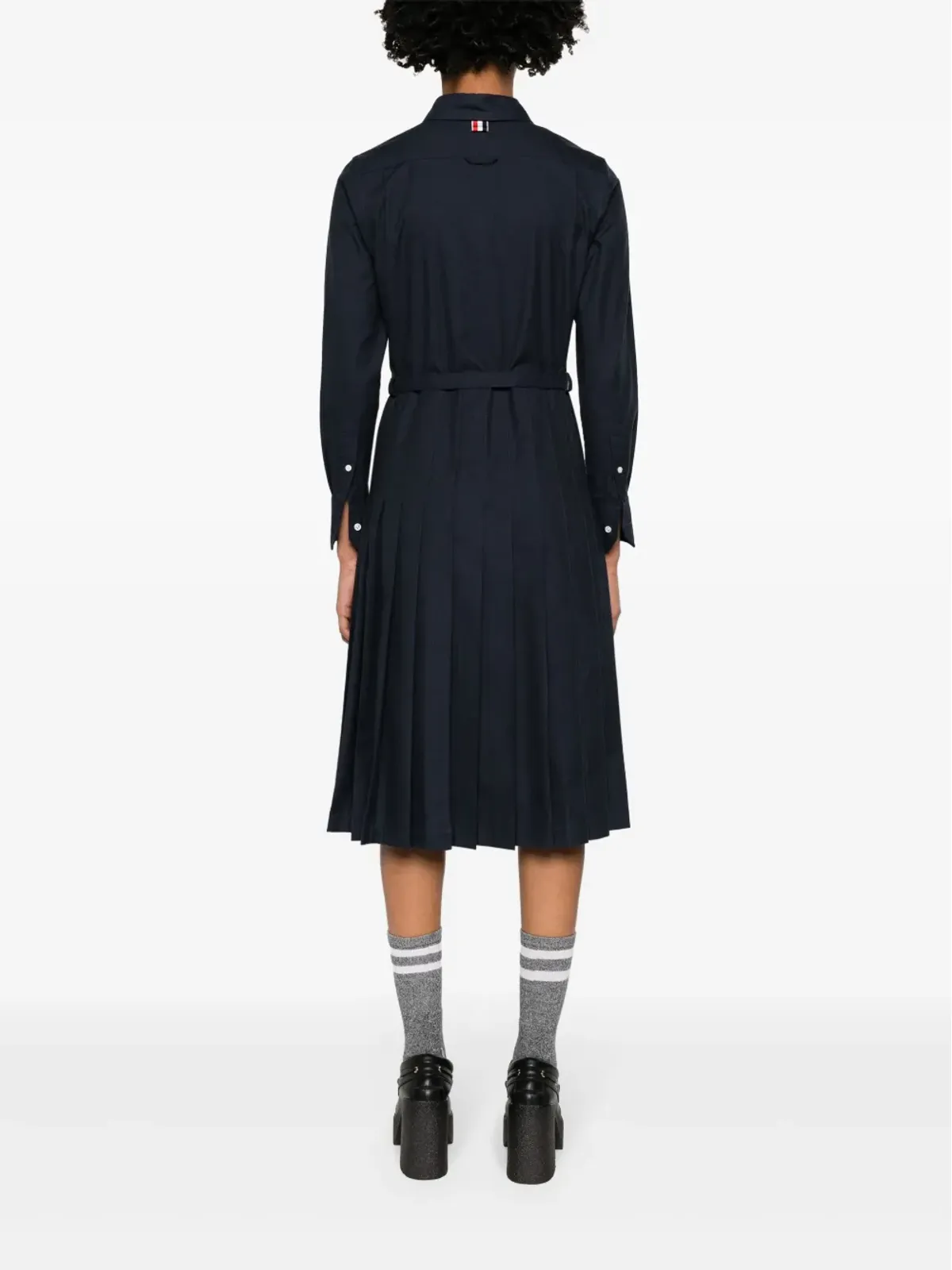 Thom Browne プリーツフランネルミディシャツドレス - ネイビーブルー - 画像4
