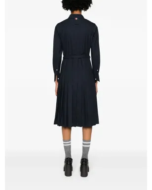 Thom Browne プリーツフランネルミディシャツドレス - ネイビーブルー - サムネイル4