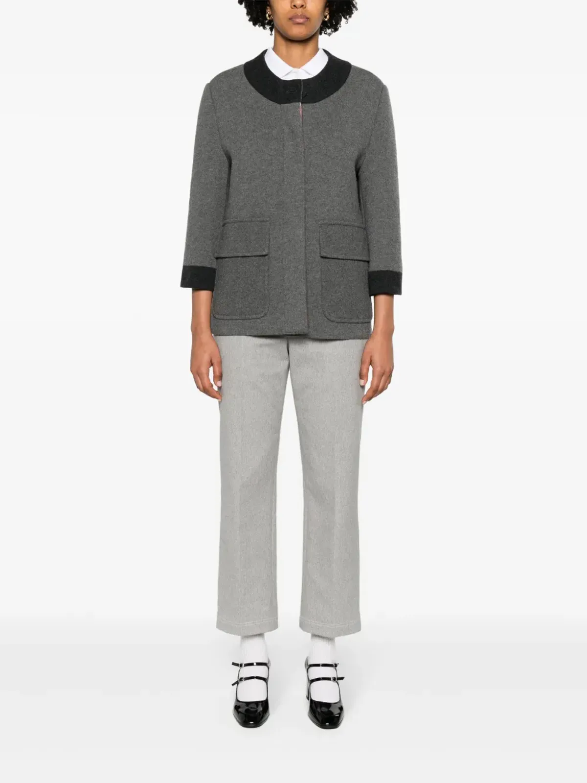 Thom Browne コントラスト トリム ウール混紡 カーディコート - グレー - 画像2