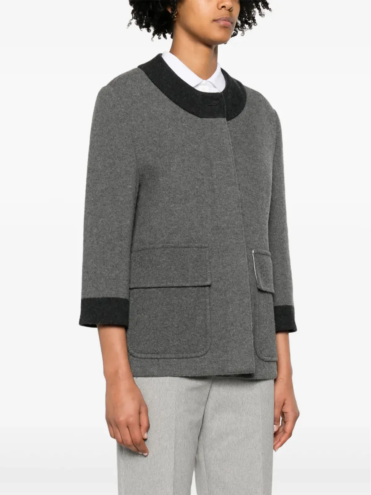 Thom Browne コントラスト トリム ウール混紡 カーディコート - グレー - 画像3