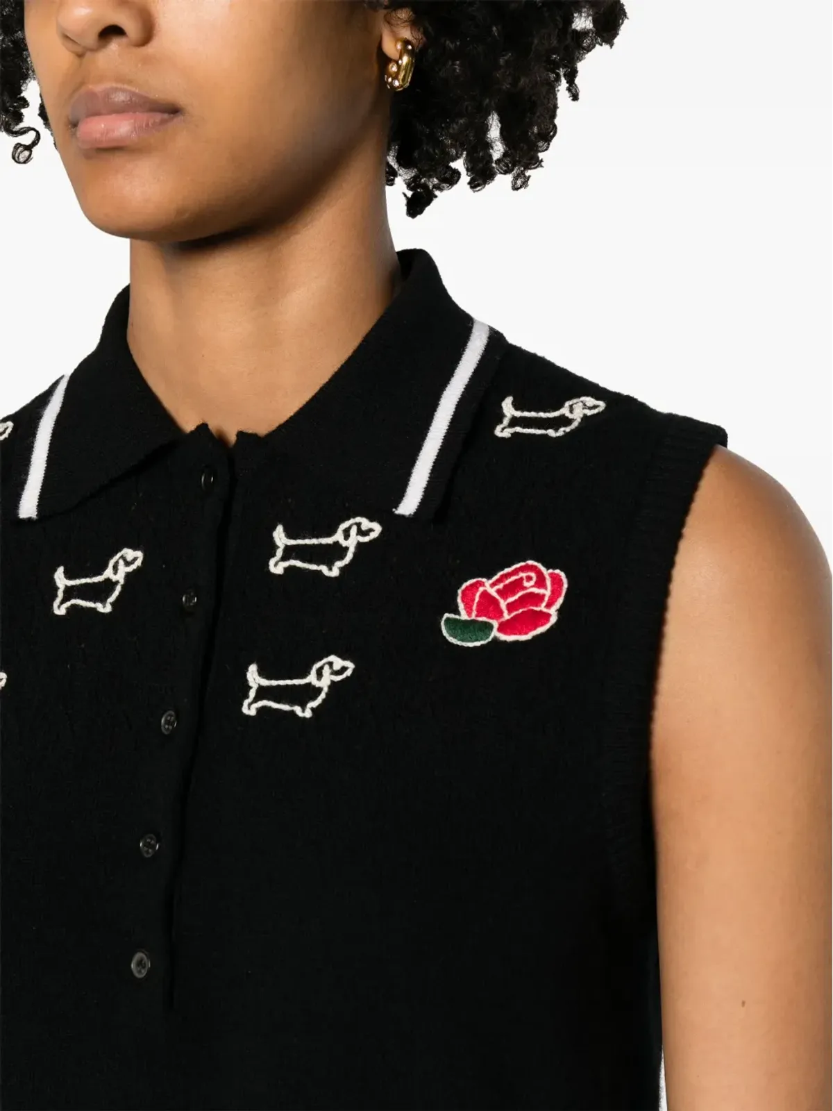 Thom Browne ヘクター刺繍 ヴァージンウール ベスト - ブラック - 画像5