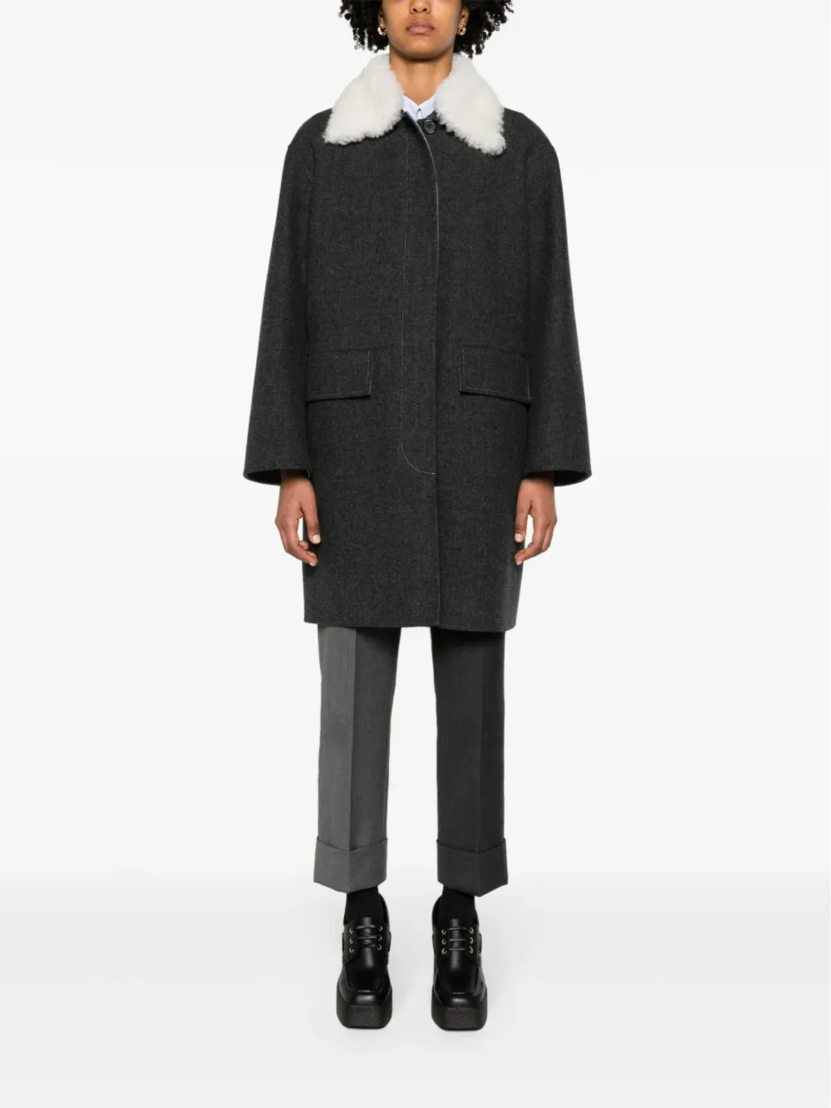 Thom Browne Bal-collar ウールフェルト コート - グレー - 画像2