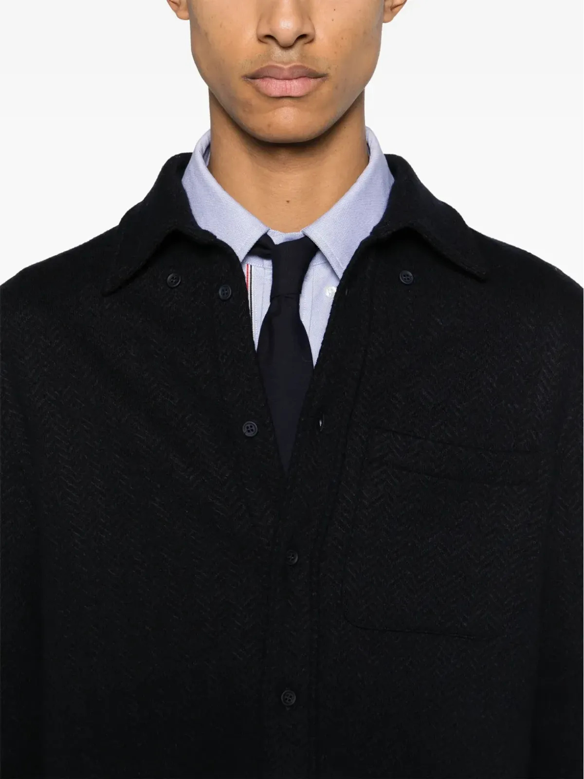 Thom Browne ヘリンボーン コットン オーバーシャツ ブルー - 画像5