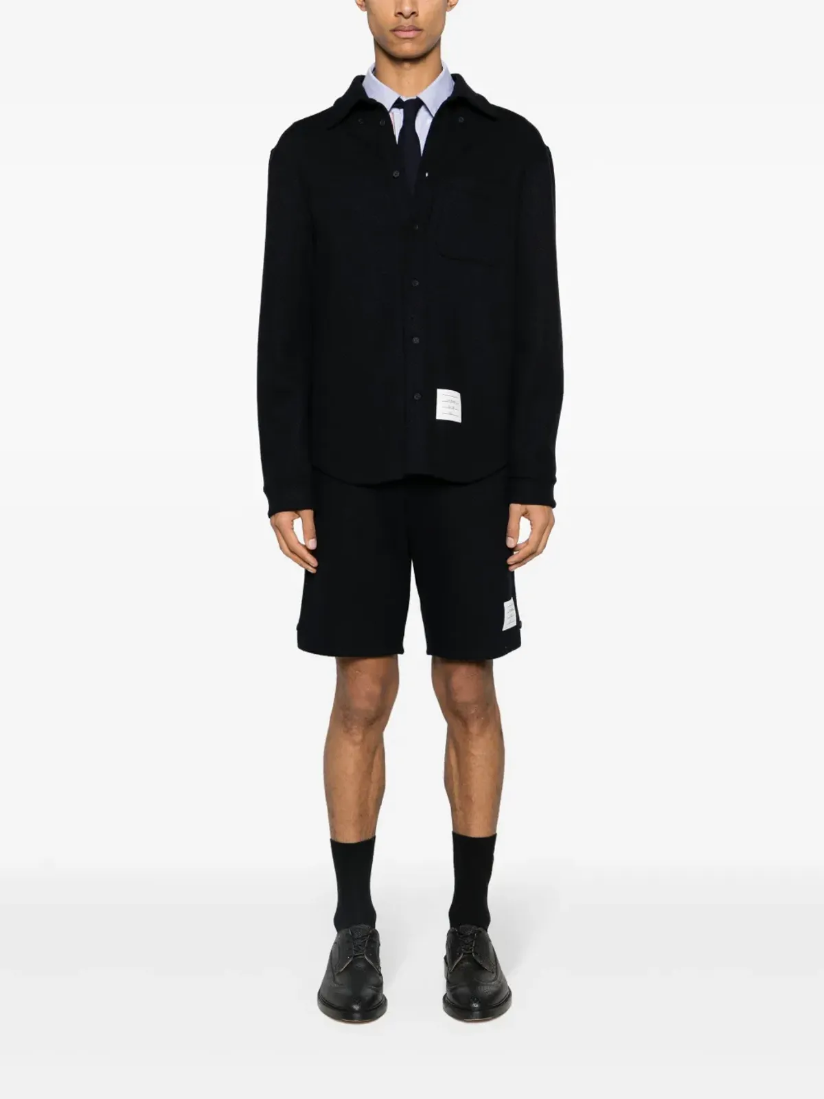 Thom Browne ヘリンボーン コットン オーバーシャツ ブルー - 画像2