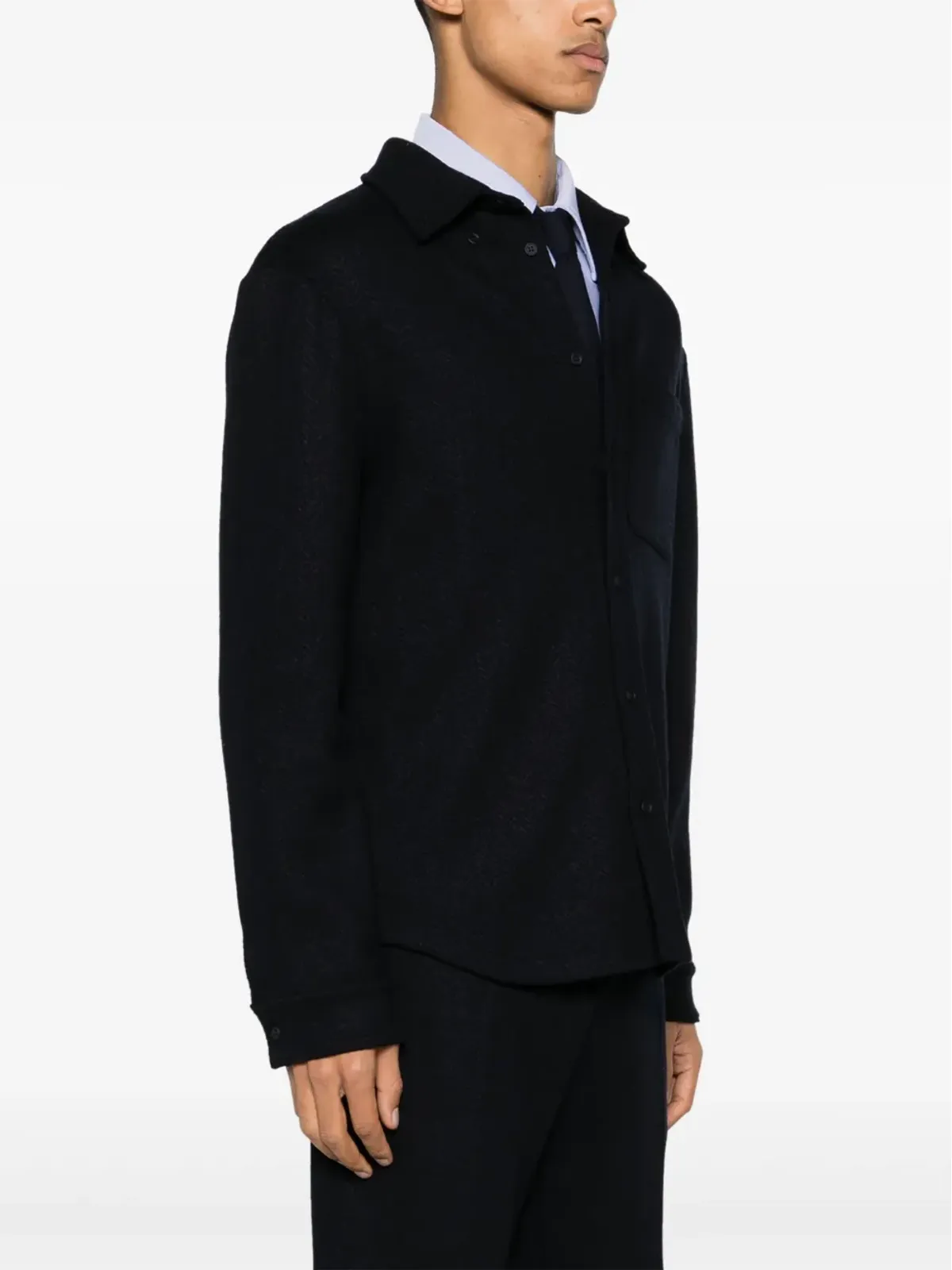 Thom Browne ヘリンボーン コットン オーバーシャツ ブルー - 画像3