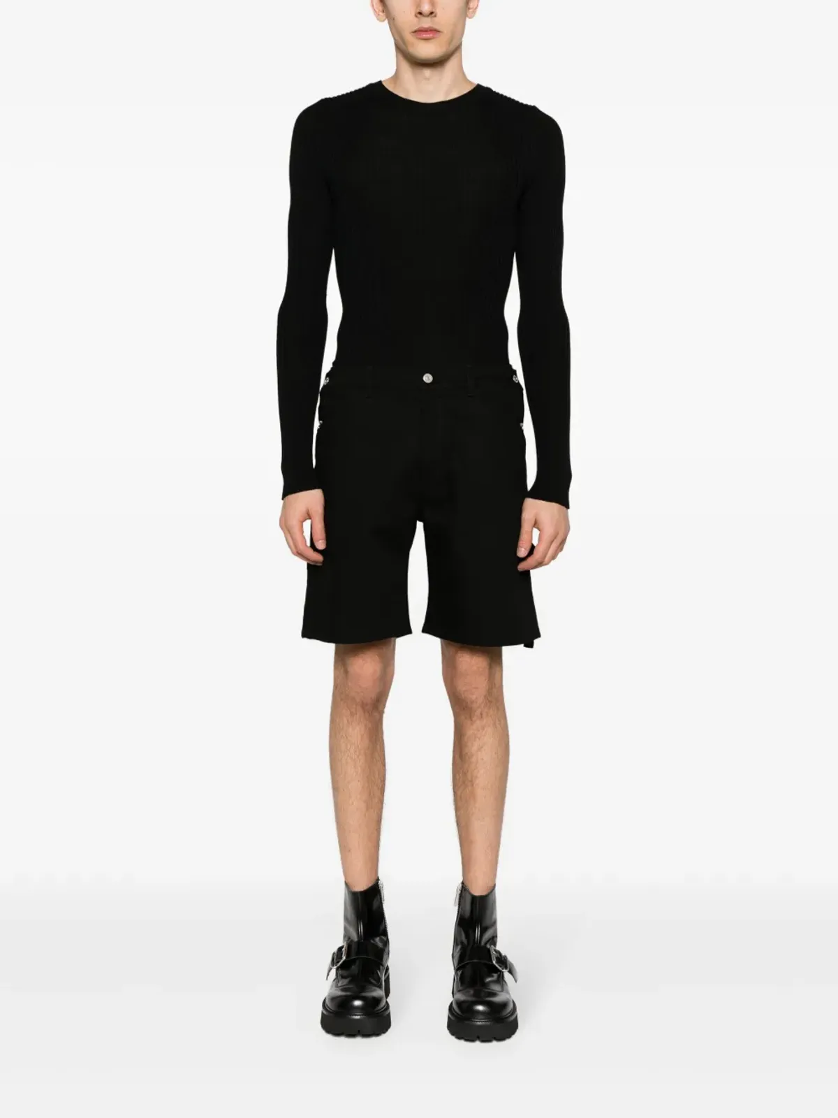 Courrèges Sailor strap-detailed denim shorts - Black - 画像2