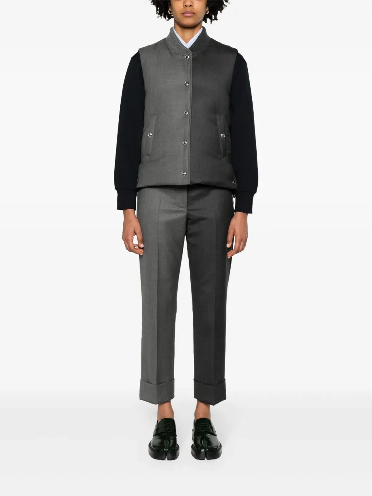 Thom Browne ベースボールカラー ウール ジレ - グレー - 画像2