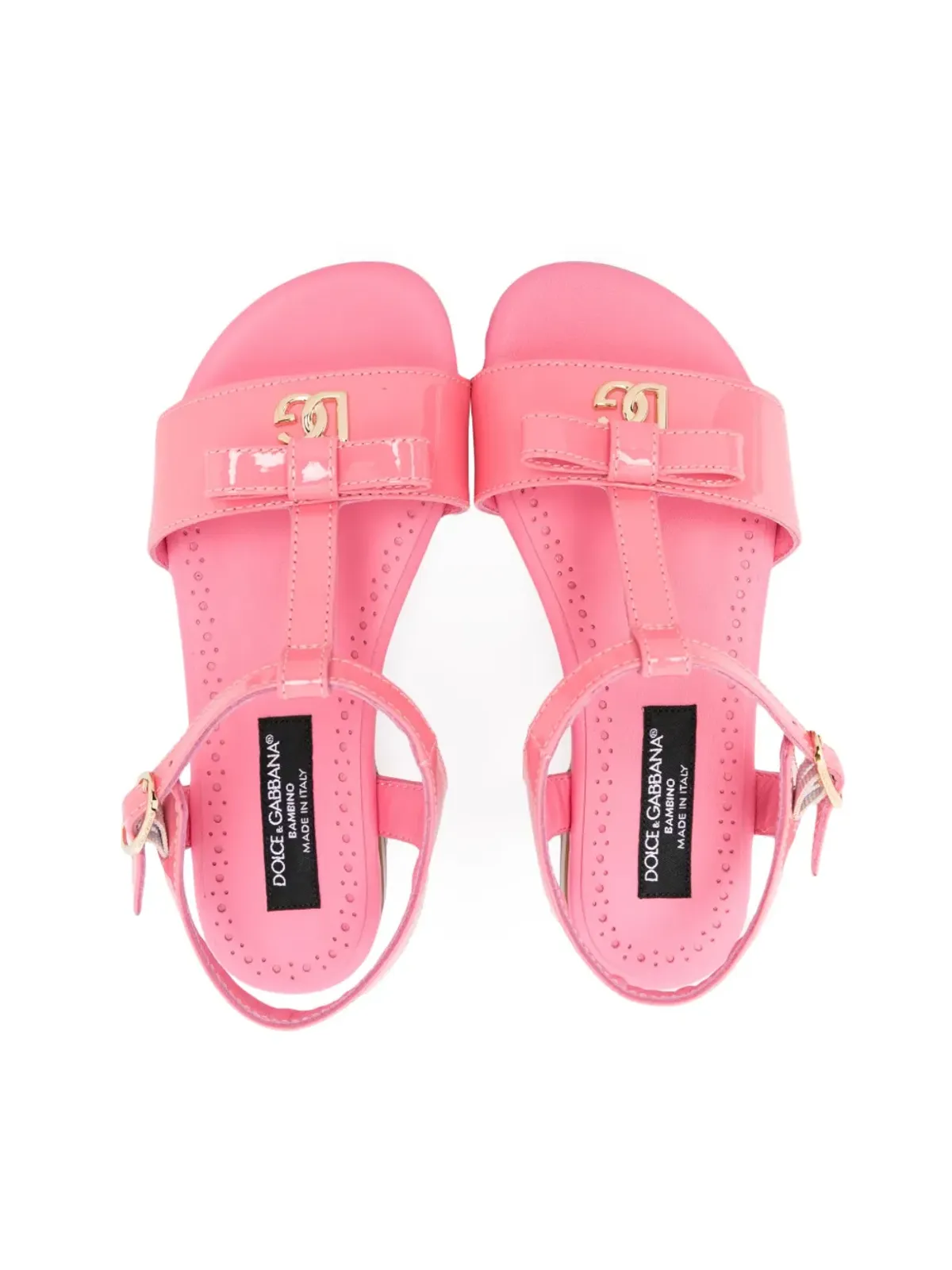 Dolce & Gabbana Kids ボウ付きパテントレザーサンダル - ピンク - 画像3