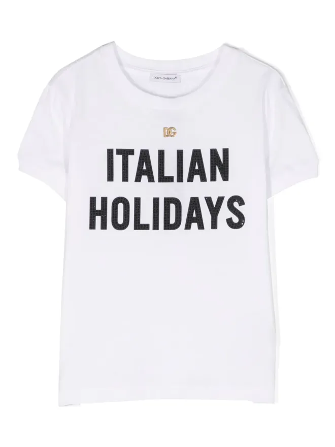 Dolce & Gabbana Kids Dolce & Gabbana Kids スローガンプリント コットン Tシャツの商品画像