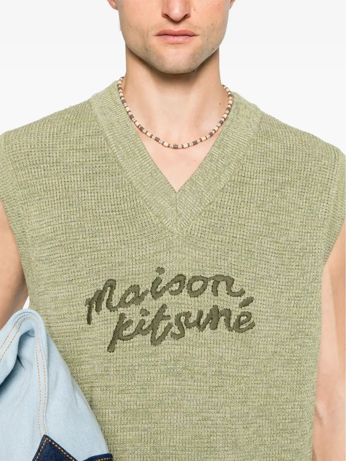 Maison Kitsuné ロゴ刺繍コットンベスト - グリーン - 画像5