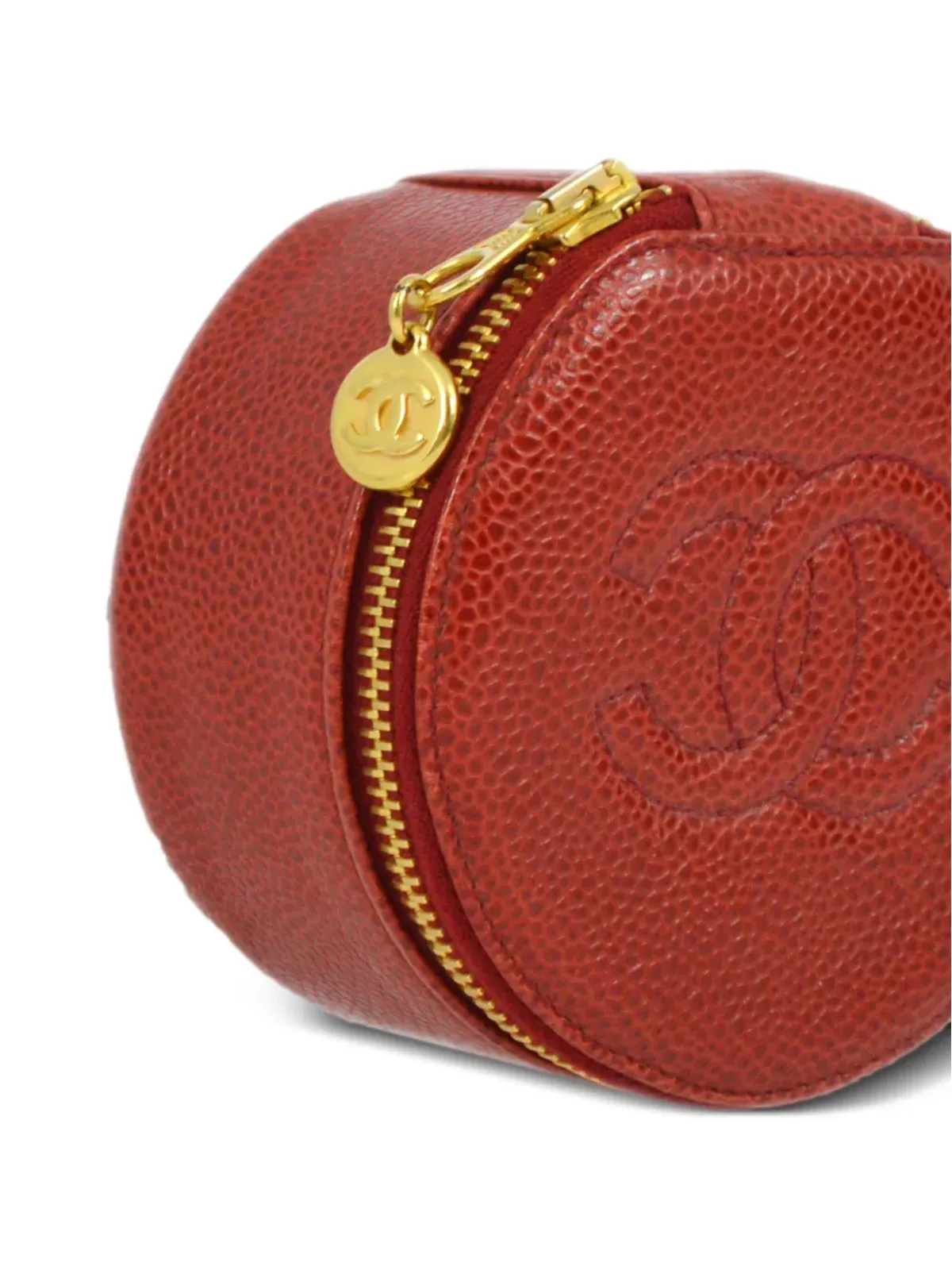 CHANEL ビンテージ 1992 CCステッチ ジュエリーケース レッド - 画像3