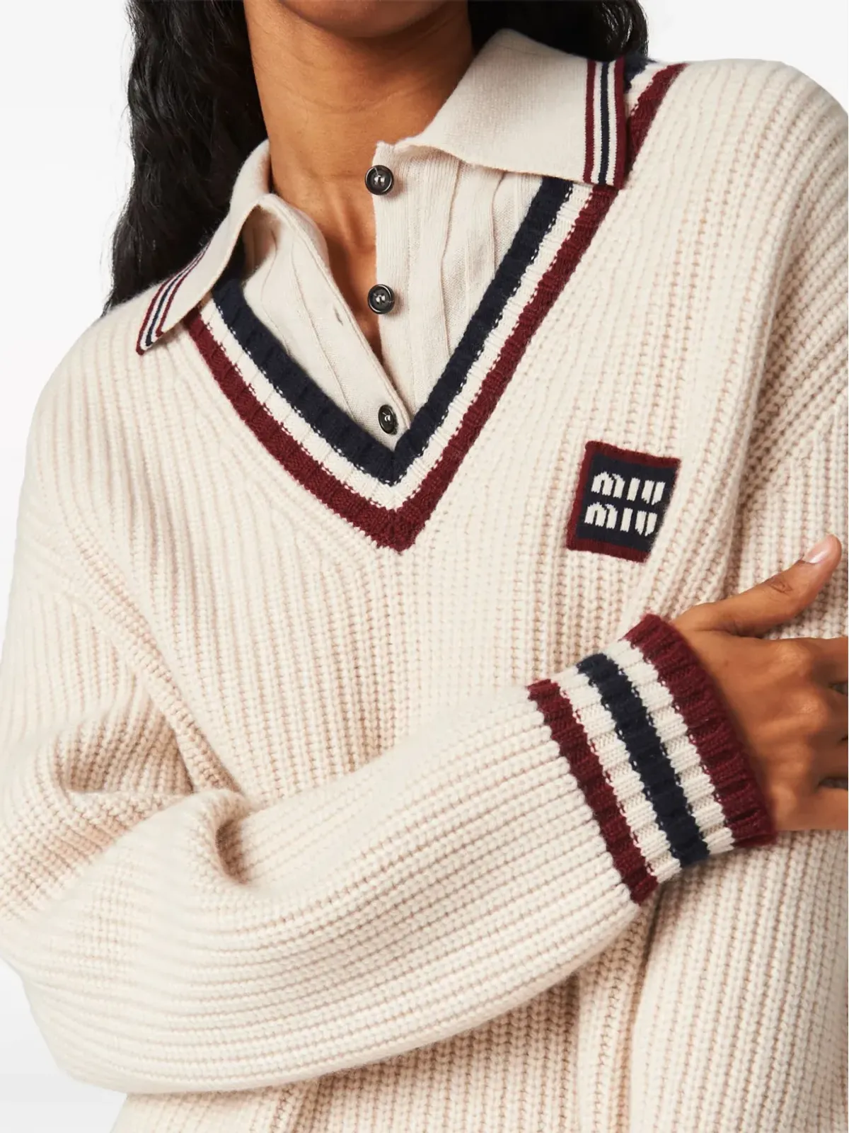 Miu Miu リブ編みカシミアポロシャツ - 画像4