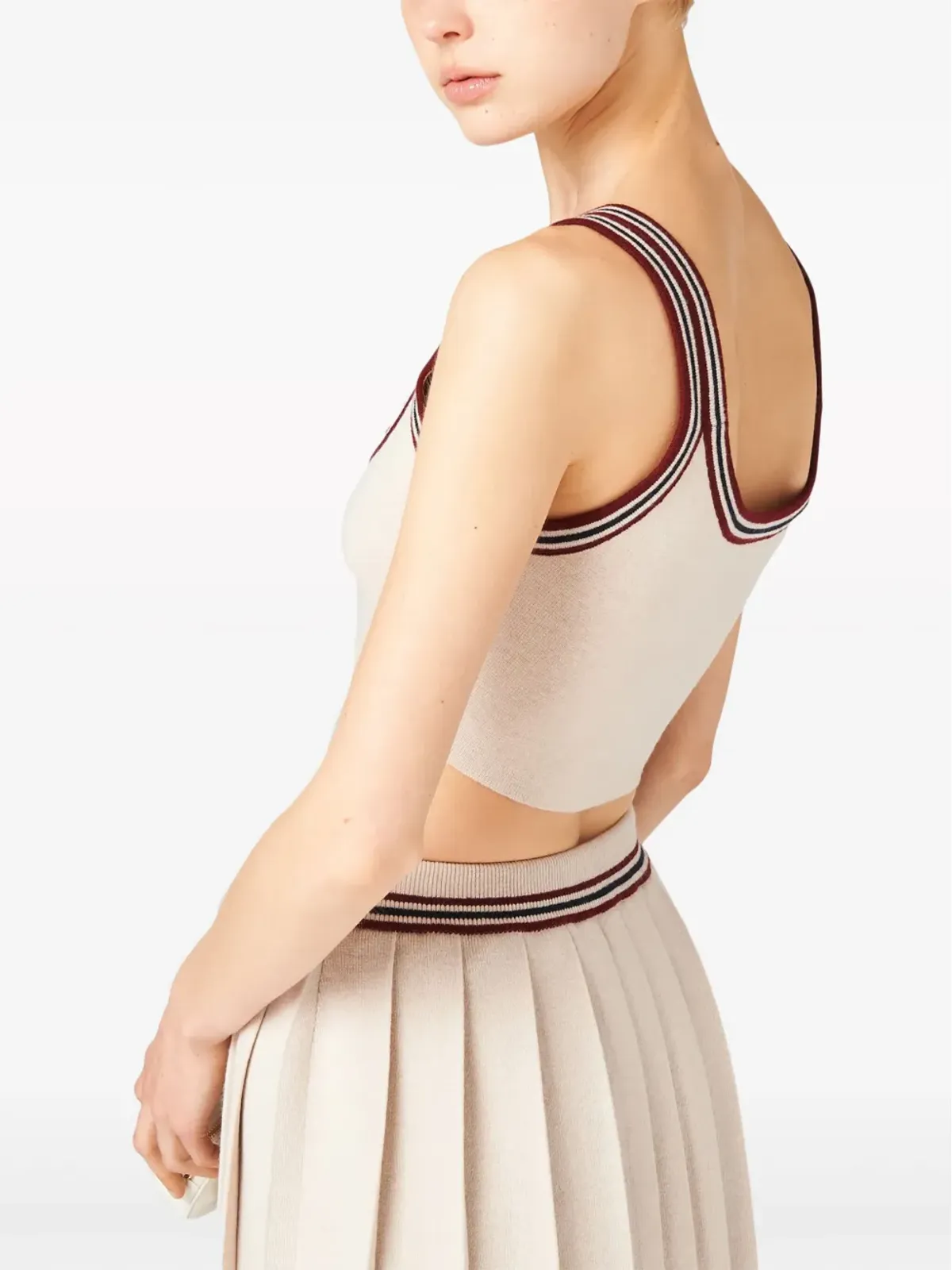 Miu Miu ストライプトリム カシミヤ クロップトップ - 画像5