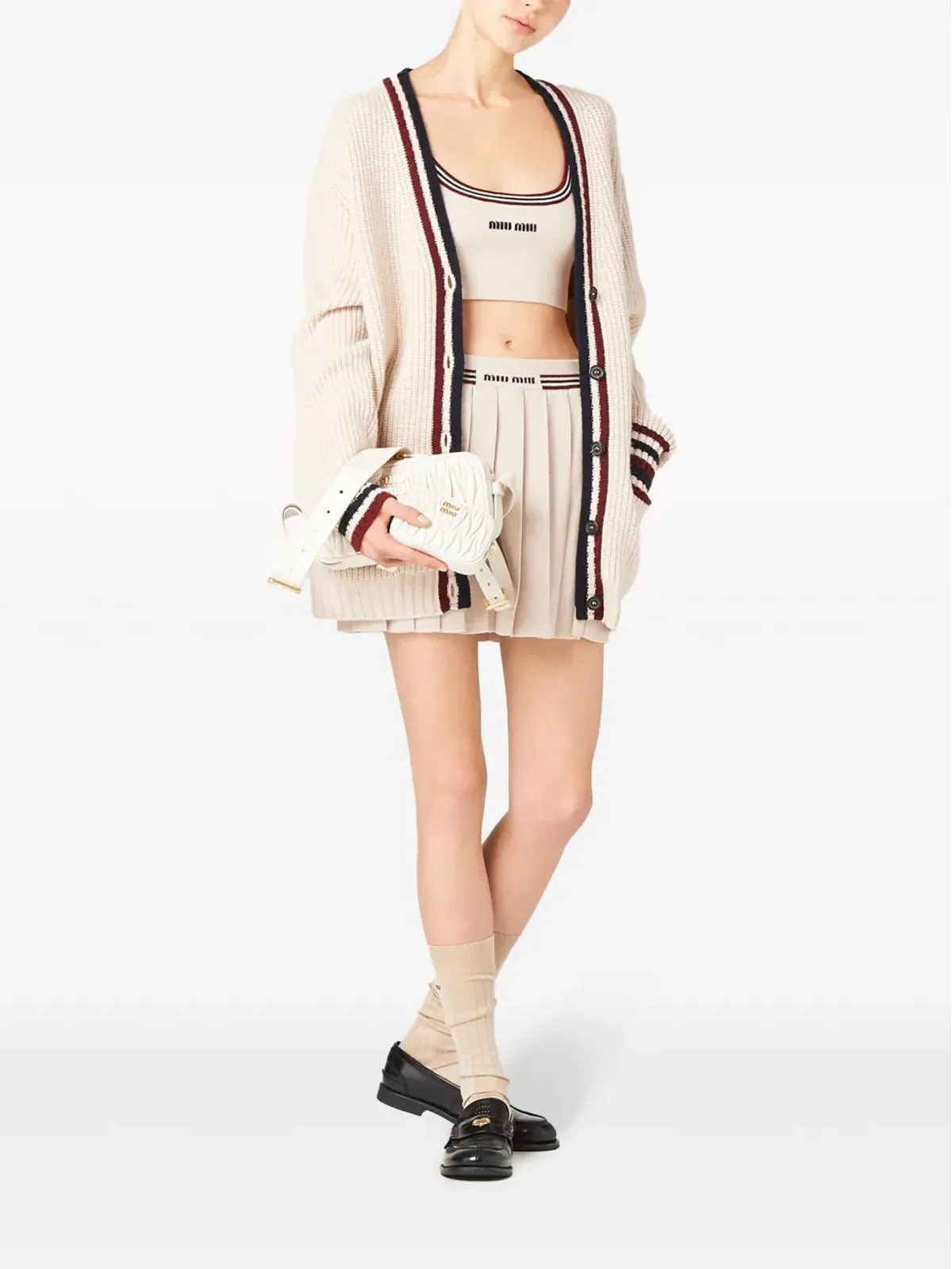 Miu Miu ストライプトリム カシミヤ クロップトップ - 画像2