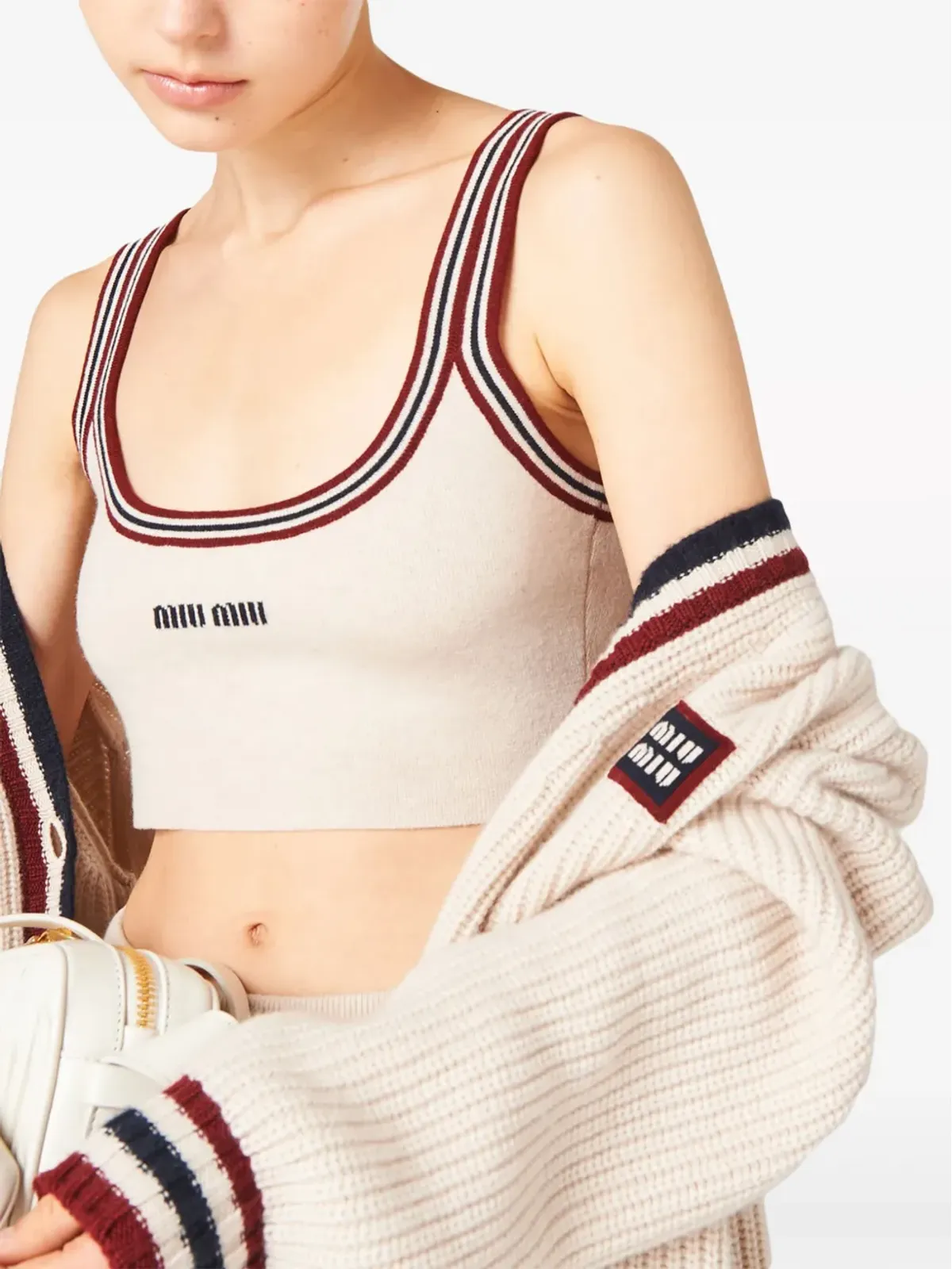 Miu Miu ストライプトリム カシミヤ クロップトップ - 画像4