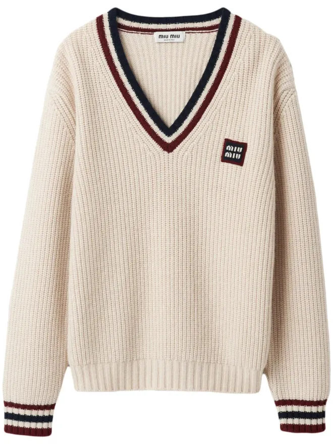 Miu Miu Miu Miu ストライプトリム カシミヤ セーターの商品画像