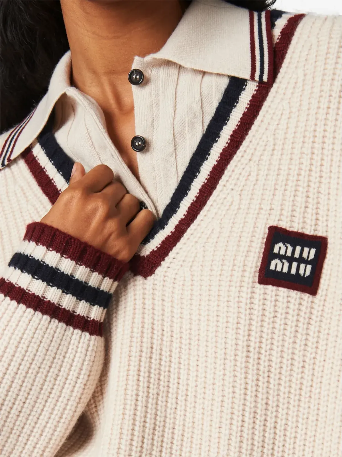 Miu Miu ストライプトリム カシミヤ セーター - 画像5