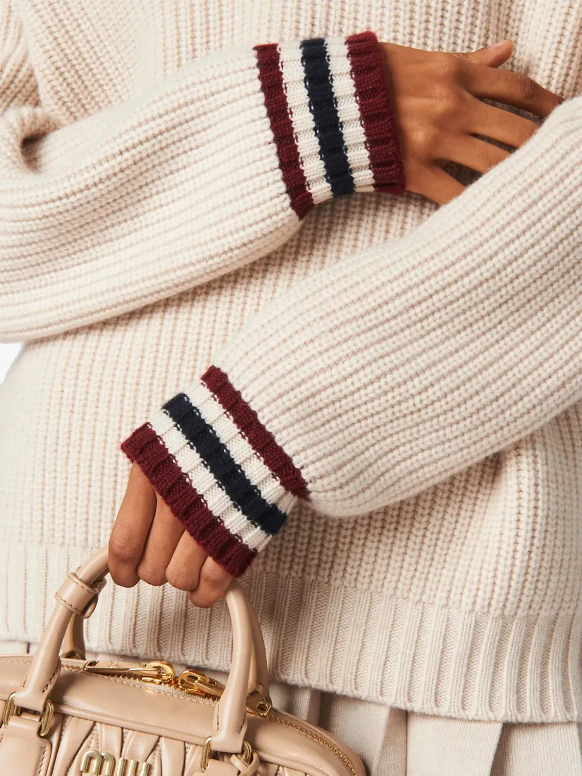 Miu Miu ストライプトリム カシミヤ セーター - 画像3