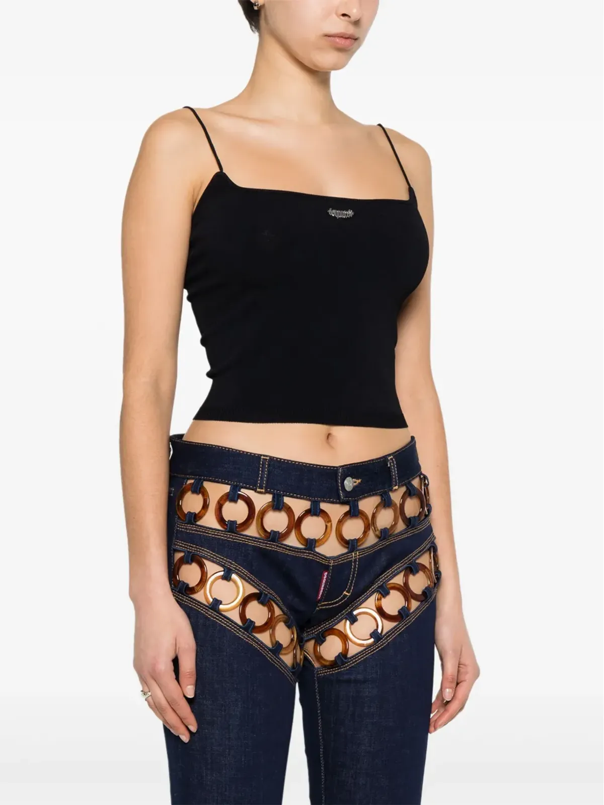 DSQUARED2 ロゴプレート入りニットクロップトップ - ブラック - 画像3