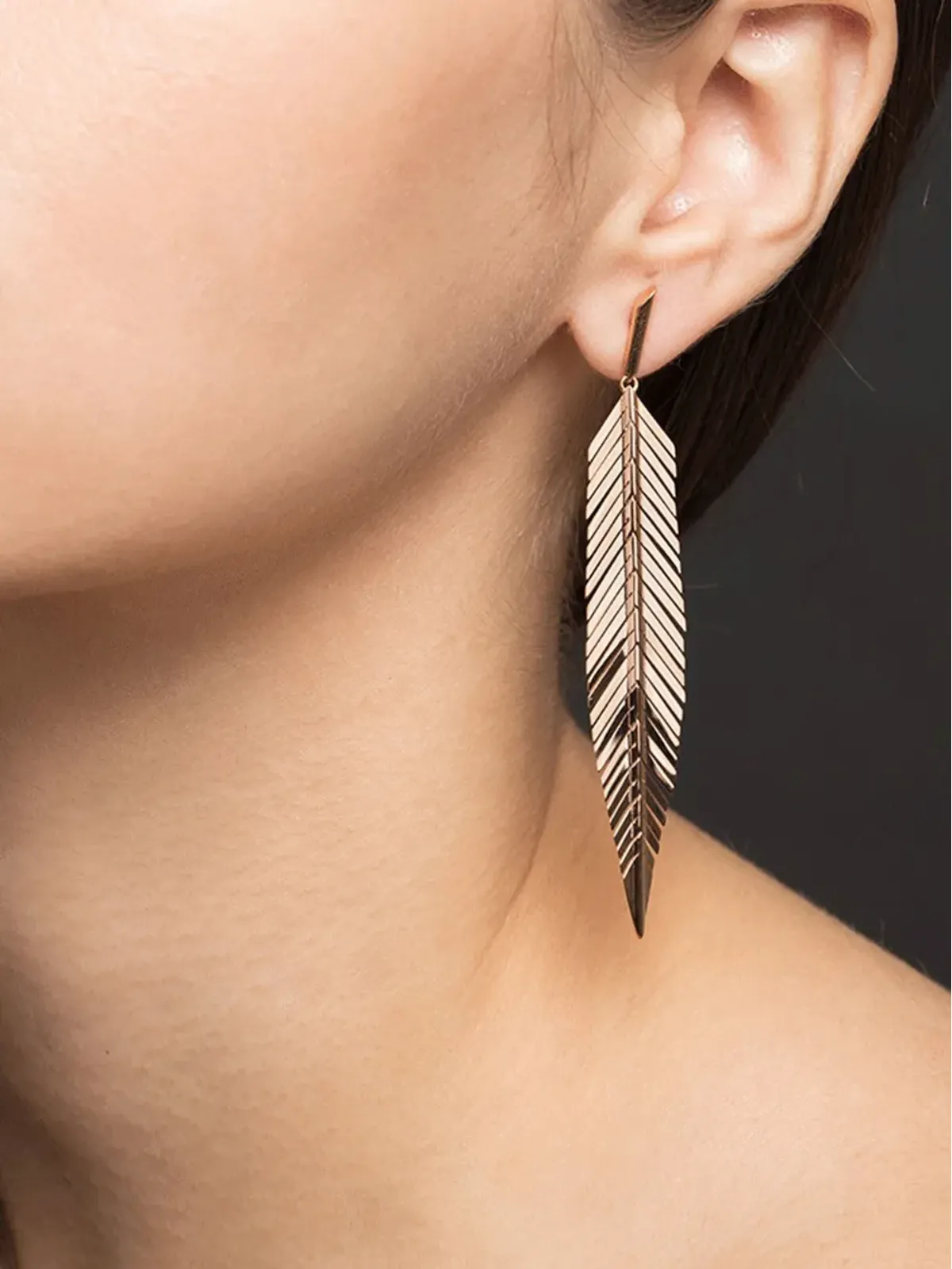 Cadar 18kt ローズゴールド フェザー ドロップ ピアス - ピンク - 画像2