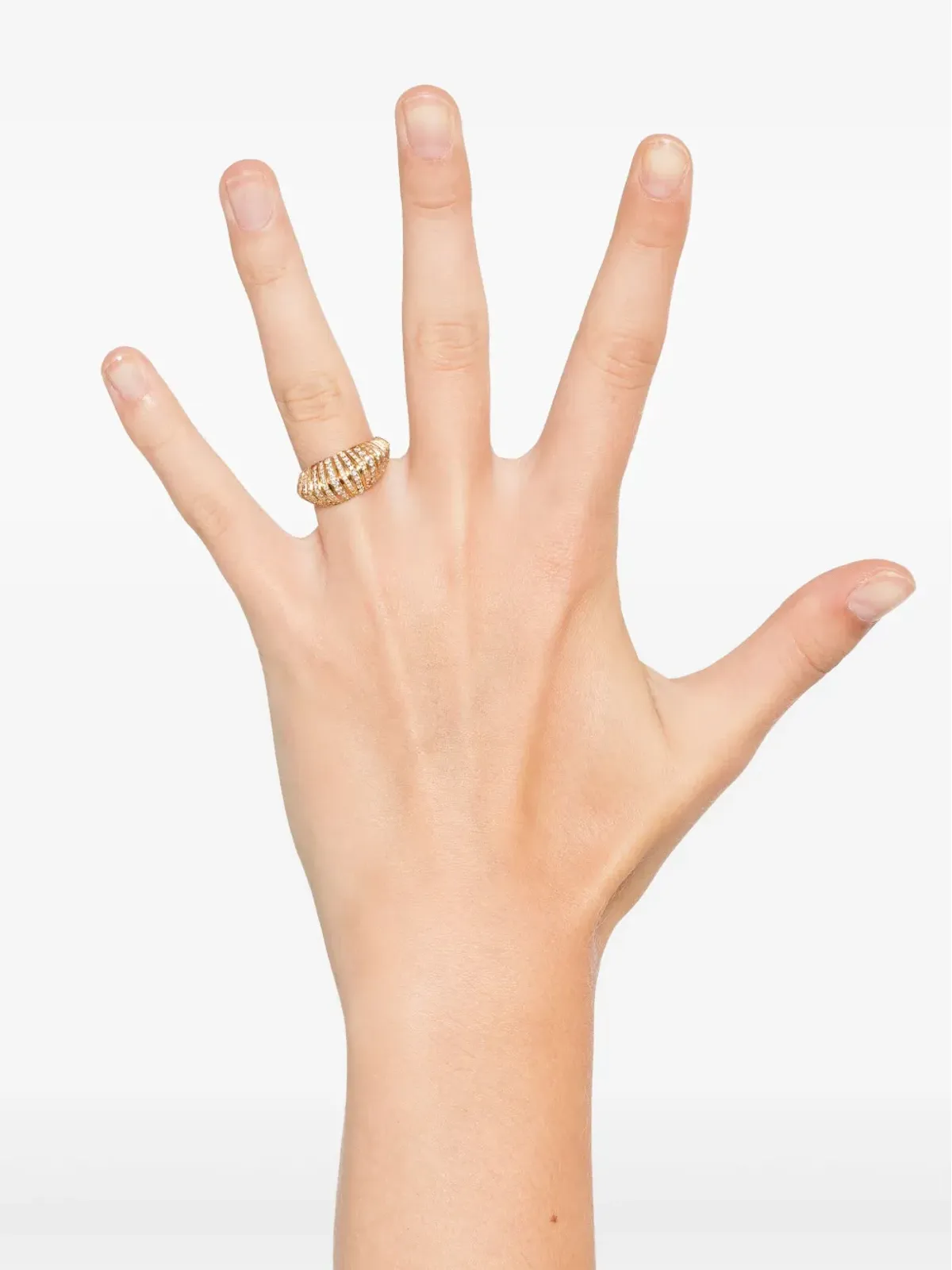 Lizzie Mandler Fine Jewelry 18K イエローゴールド フルーテッド クレセント ダイヤモンド リング - 画像2