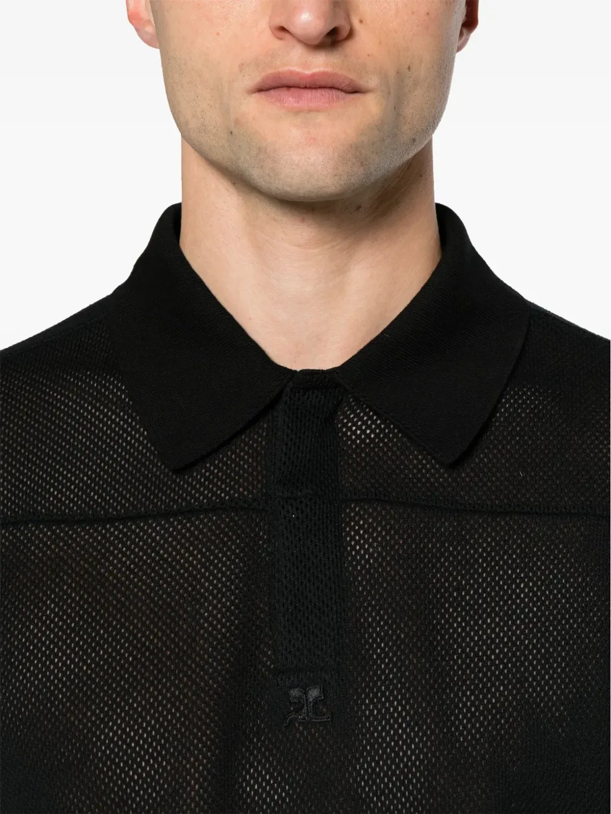 Courrèges ロゴパッチ メッシュ ポロシャツ - ブラック - 画像5