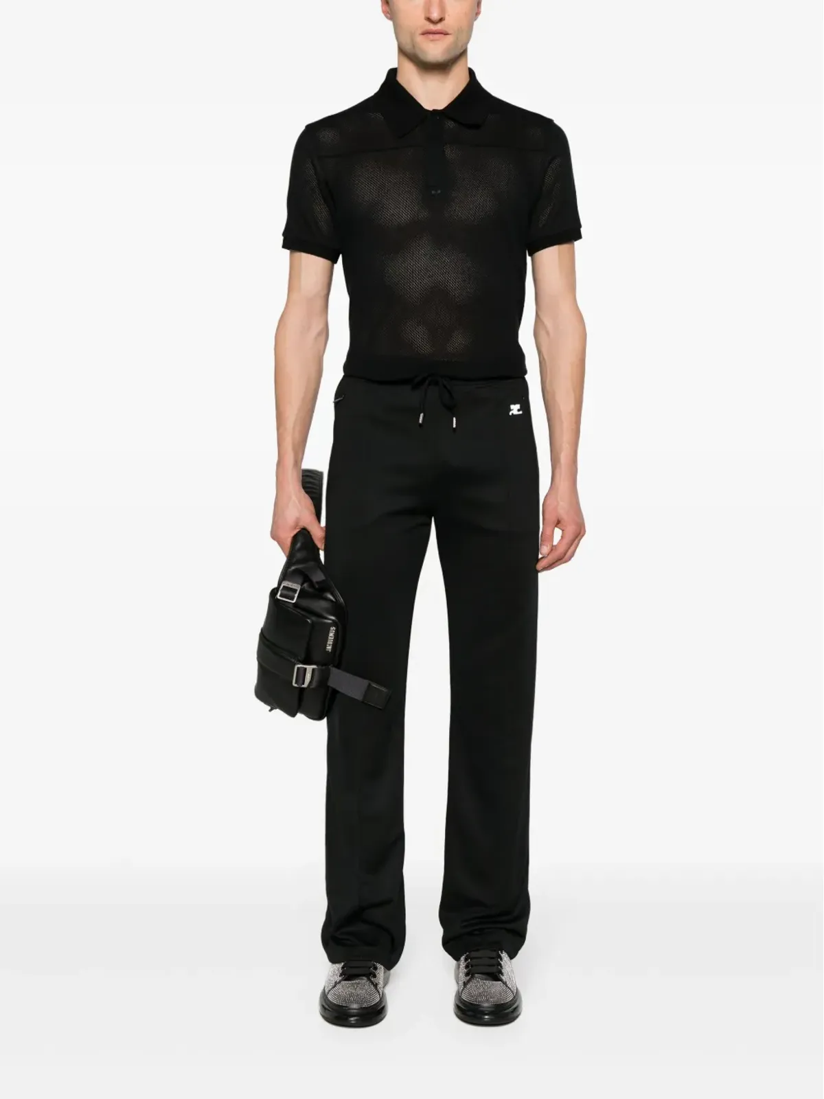 Courrèges ロゴパッチ メッシュ ポロシャツ - ブラック - 画像2