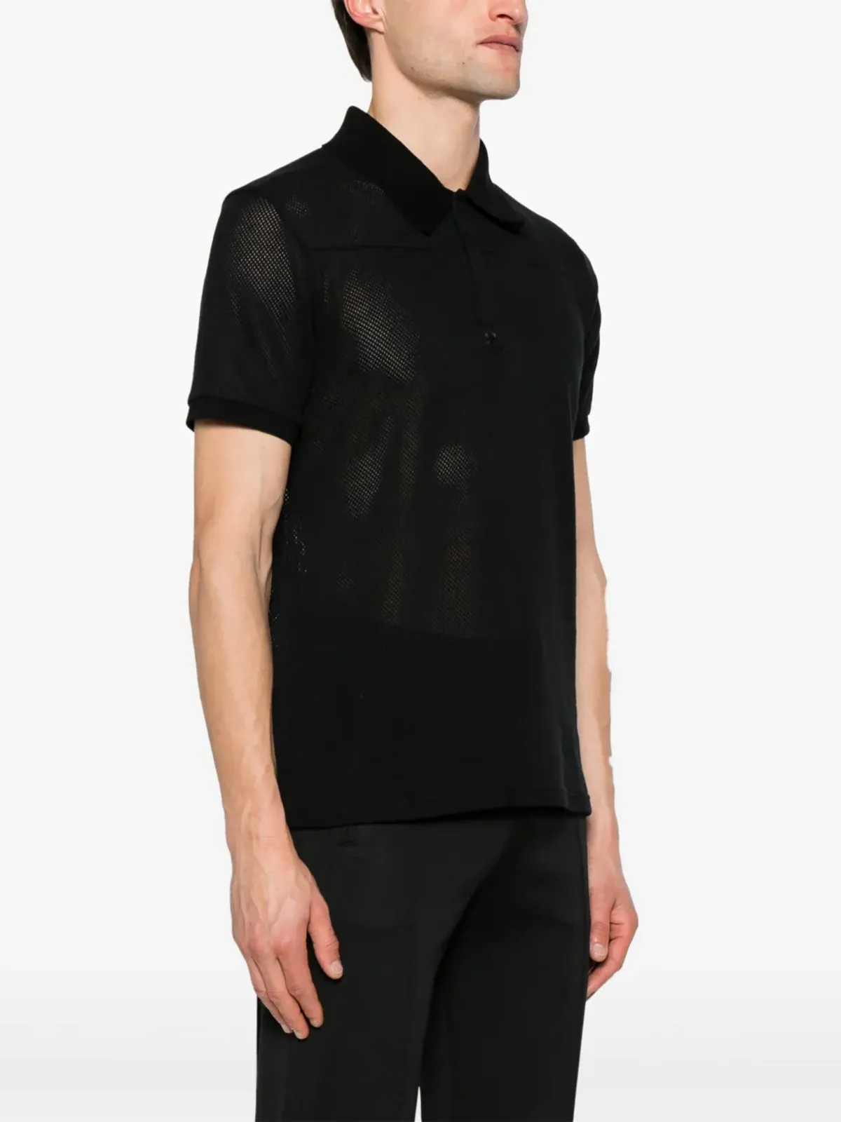 Courrèges ロゴパッチ メッシュ ポロシャツ - ブラック - 画像3